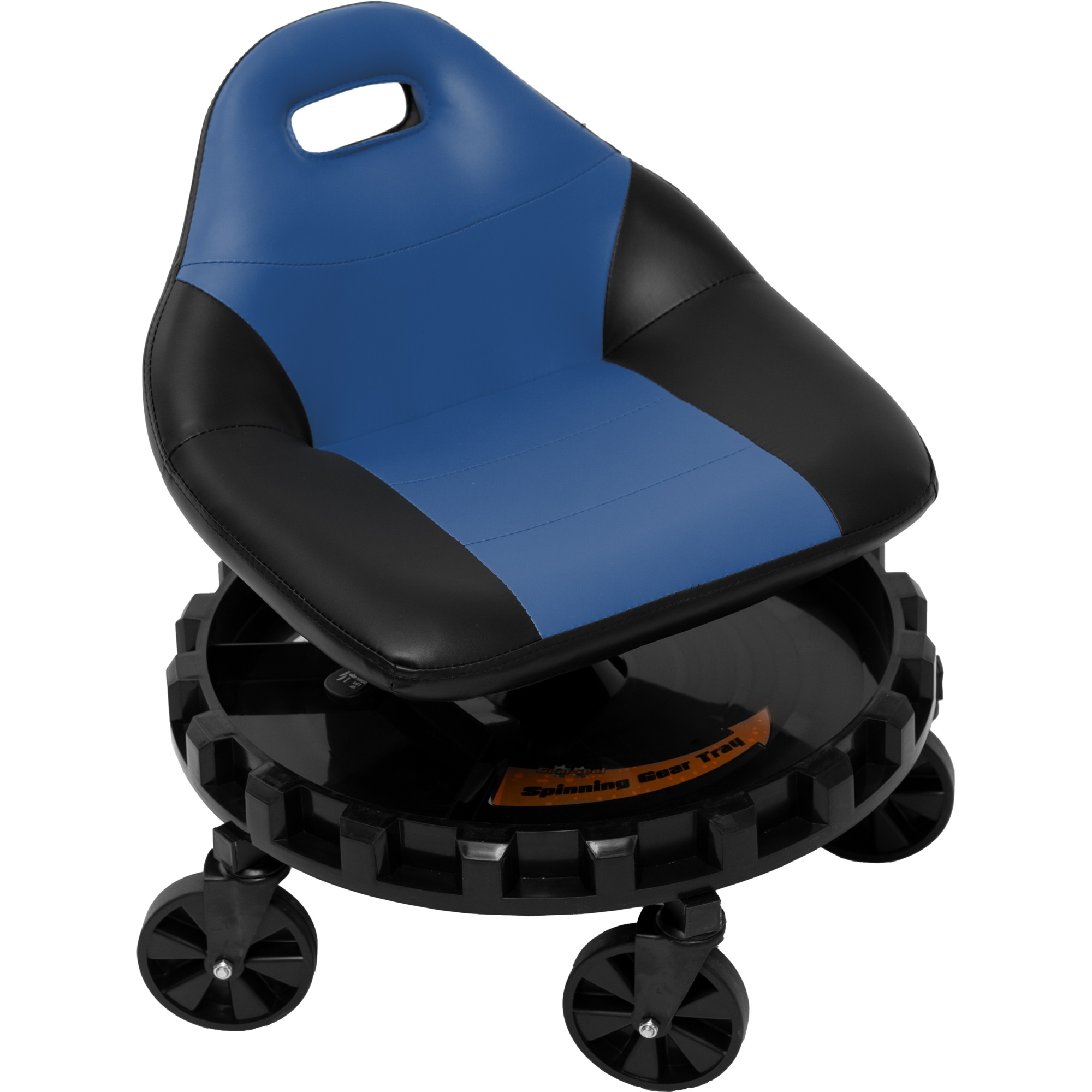 Traxion ProGear Race Seat - Blue, Comfortable for extended periods of time. Built-in handle provides one-handed carrying. Large Gear Tray spins for easy access to tools and parts. Model #2-701